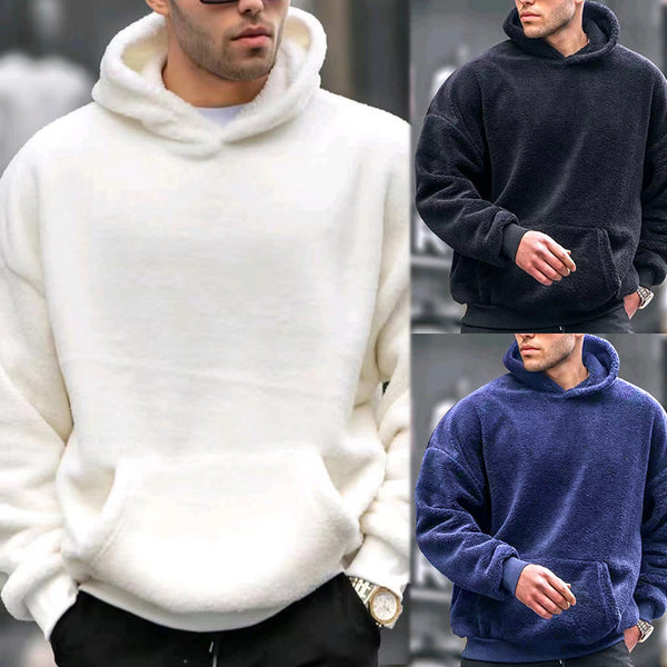 Winter Men's Style Flannel Youth Hooded Sweater Lamb Wool Fashionable Warm Sweater
