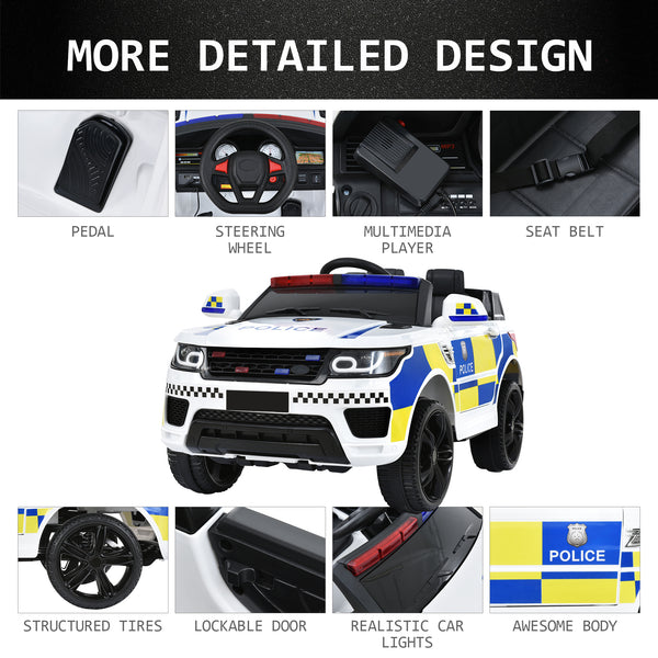 electric car, 2 seats police car for children with 2.4G remote control, 2 gear soft start electric car with MP3, music, horn, headlights, 3-5 km/h, 12V