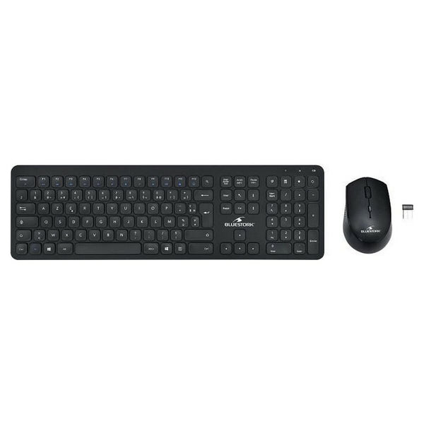 Keyboard and Mouse Bluestork Easy Slim AZERTY Black French-0