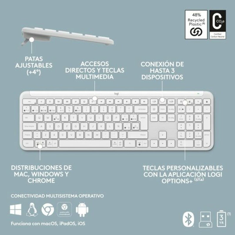 Keyboard Logitech White Spanish Qwerty QWERTY-1