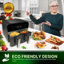 Comfy Nest CN-AFD45NB: 2400W musta digitaalinen ilmakeitin kaksoiskorilla – 9L