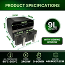 Comfy Nest CN-AFD45WB: 2400 W:n musta digitaalinen ilmakeitin, jossa on kaksi koria ja ikkuna – 9 l