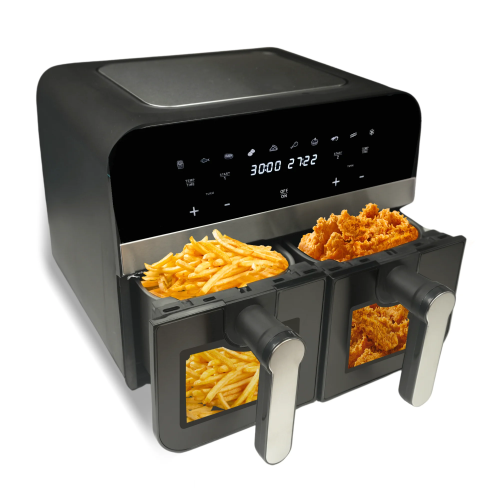 Comfy Nest CN-AFD45WB: 2400 W:n musta digitaalinen ilmakeitin, jossa on kaksi koria ja ikkuna – 9 l