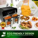 Comfy Nest CN-AFD45WS – 2400 W digitaalinen ilmakeitin, 2 ruostumatonta koria, ikkuna, 9 L