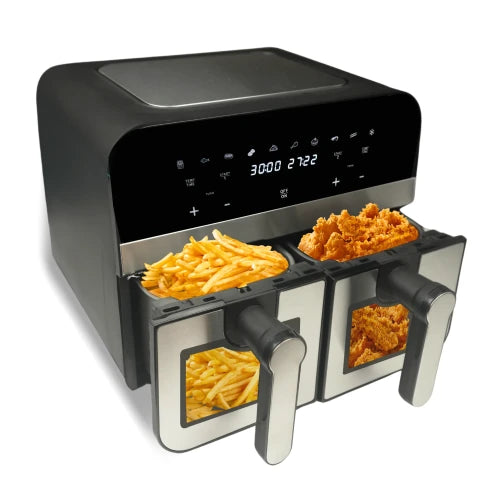 Comfy Nest CN-AFD45WS – 2400 W digitaalinen ilmakeitin, 2 ruostumatonta koria, ikkuna, 9 L