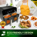 Comfy Nest CN-AFD45WB: 2400 W:n musta digitaalinen ilmakeitin, jossa on kaksi koria ja ikkuna – 9 l