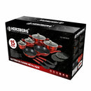 Herzberg HG-METRD15: 15-osainen marmoroitu keittoastiasetti, kiiltävän punainen