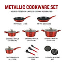 Herzberg HG-METRD15: 15-osainen marmoroitu keittoastiasetti, kiiltävän punainen