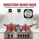 Herzberg HG-METRD15: 15-osainen marmoroitu keittoastiasetti, kiiltävän punainen