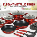 Herzberg HG-METRD15: 15-osainen marmoroitu keittoastiasetti, kiiltävän punainen