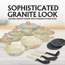 Herzberg HG-WDMRB15: 15-osainen keittiövälineistö graniittipinnoitteella ja puukahvoilla