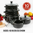 Herzberg HG-04128: 10 Pieces Enamel Kitchen Cooking Pot and Casserole with Glass Lid