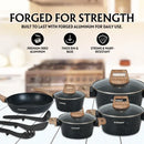 Herzberg HG-WDMRB15: 15-osainen keittiövälineistö graniittipinnoitteella ja puukahvoilla