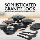 Herzberg HG-WDMRB15: 15-osainen keittiövälineistö graniittipinnoitteella ja puukahvoilla